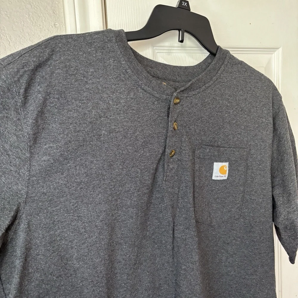 Carhartt Gray Loose Fit Henley T-Shirt Mens Short Sleeve Pullover Size XL - Picture 5 of 8